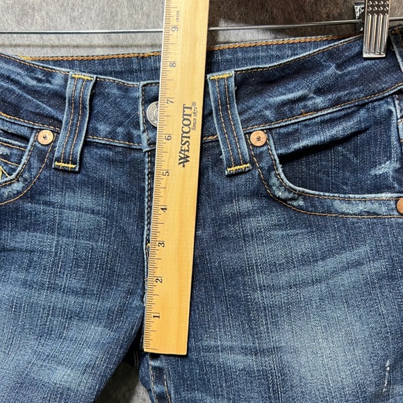 True Religion Bootcut Jeans Dark Wash Distressed Denim USA Made Size 29 Altered - Picture 6 of 13